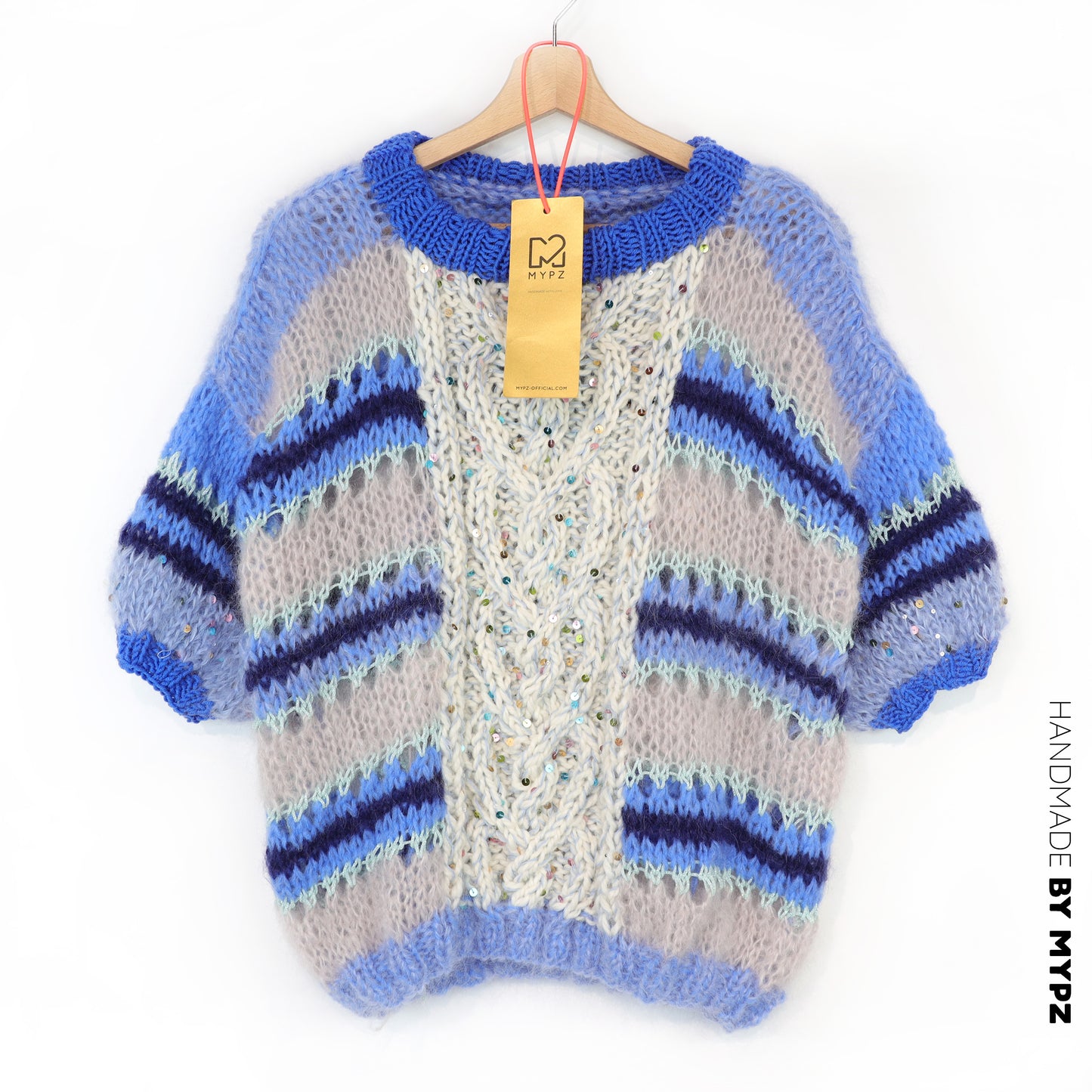 Breipakket – MYPZ Light Alpaca Mohair Top Cable Heart Blue No10 (ENG-NL-DE)