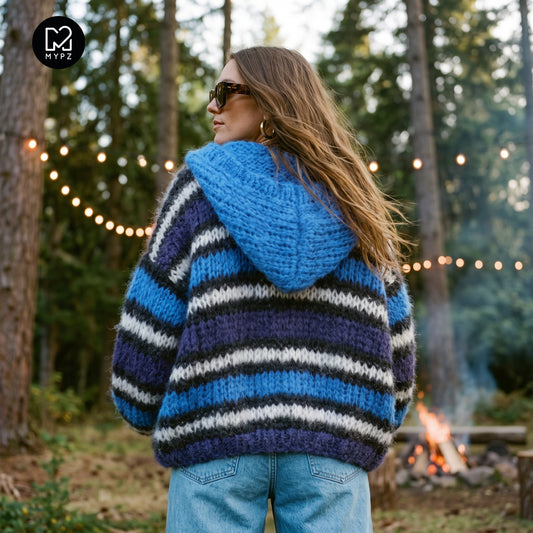 Breipakket - MYPZ Chunky Mohair Bomber Cardigan Blue nr. 15 (ENG-DE-NL-ES-FR-IT-DA-SV-NO)