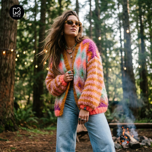 Breipatroon - Chunky Mohair-jas Flora nr.12 (ENG-DE-NL-ES-FR-IT-DA-SV-NO)