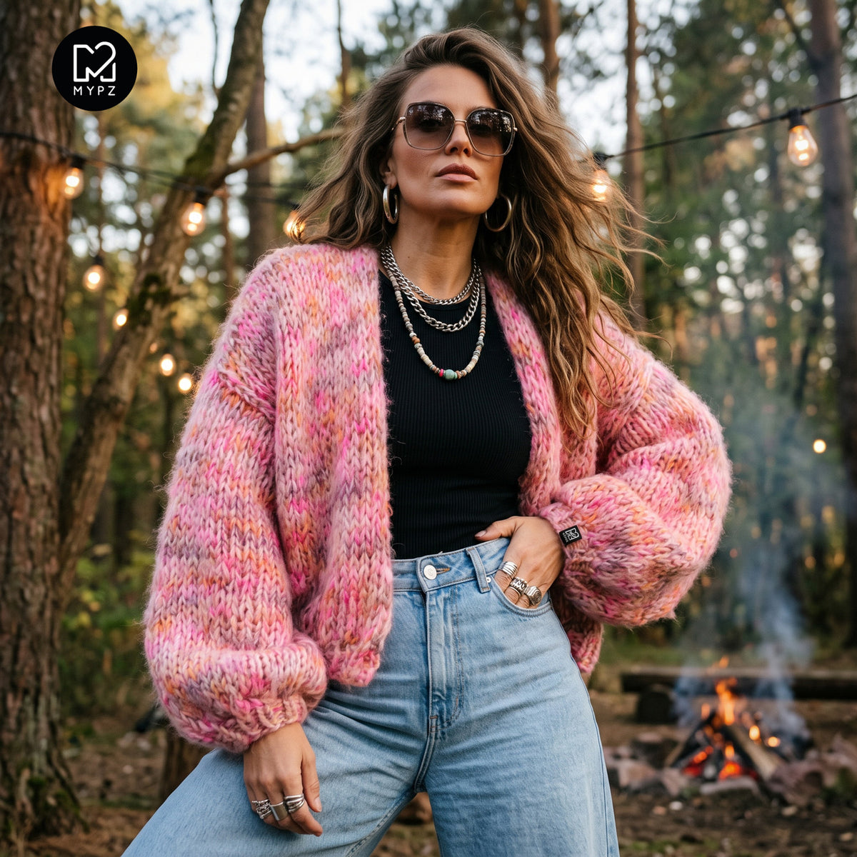 MYPZ Short Chunky Alpaca Mohair Cardigan Pecan Dream No15