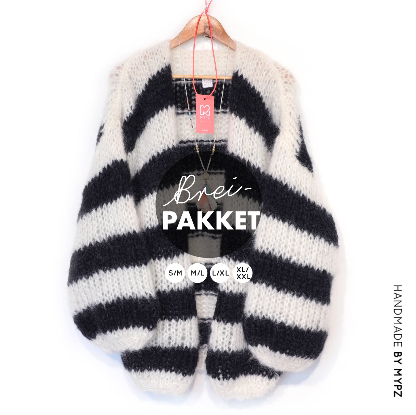 Breipakket – MYPZ Chunky Mohair vest Black & White No.15 (ENG-NL-DE)