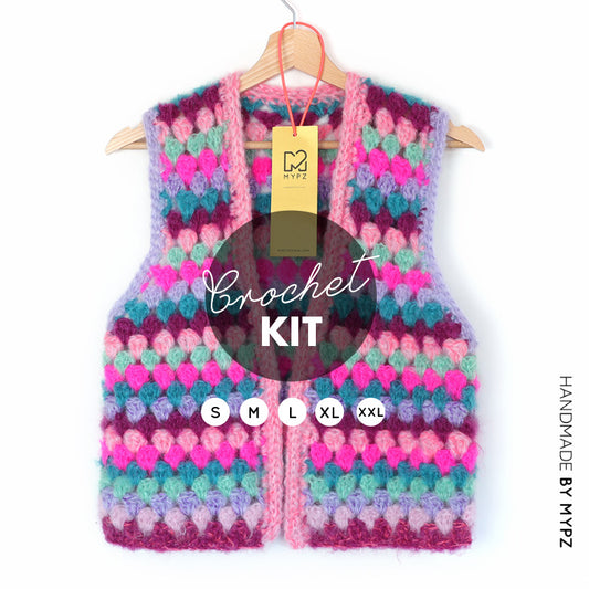 Crochet kit - MYPZ Mohair Granny stripes Gilet Milano (ENG-NL)