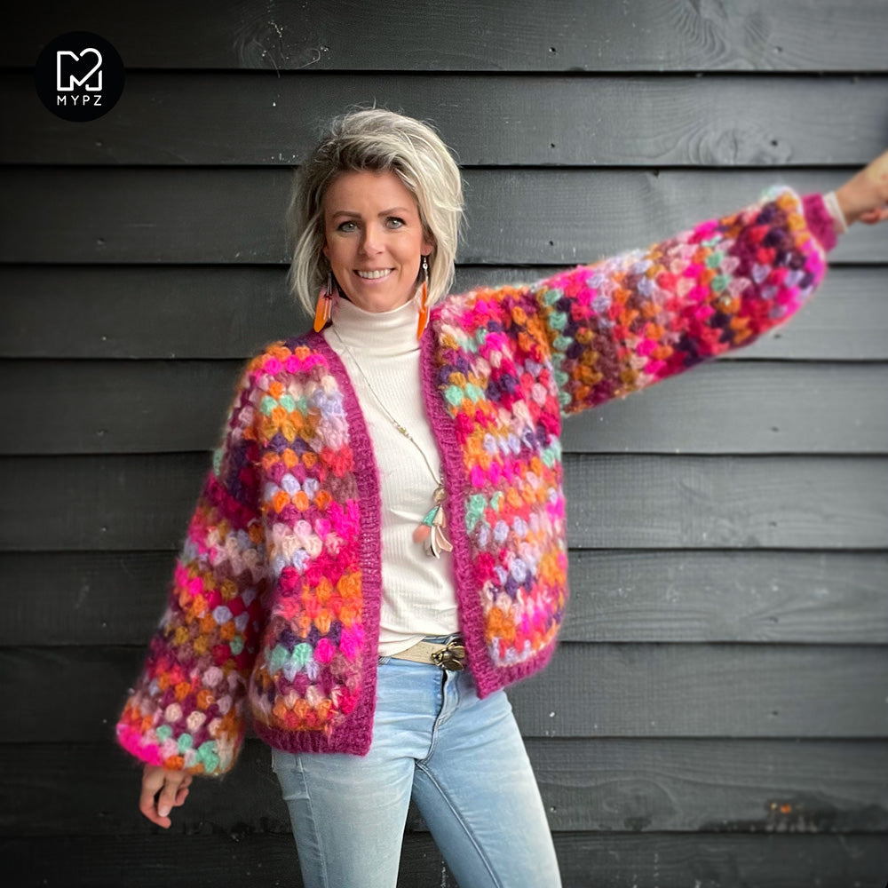 Haakpakket - MYPZ kort Mohair Granny stripes vest Desire (ENG-NL)