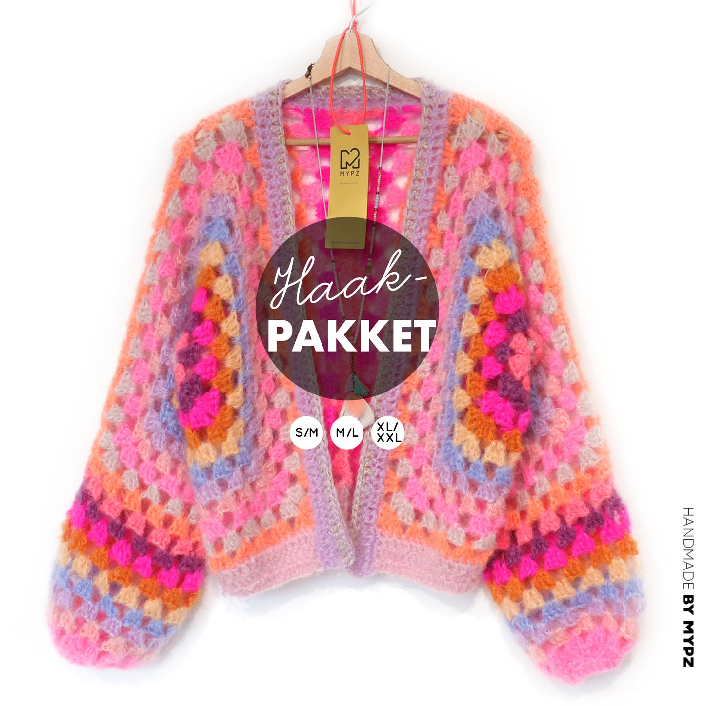 Crochet kit - MYPZ Hexagon Cardigan Pink Vibes (ENG-NL-DE)