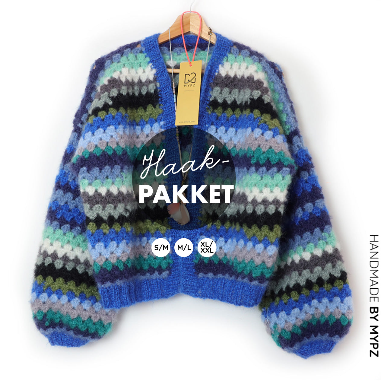 Haakpakket - MYPZ kort Mohair Granny stripes vest Jeans (ENG-NL)