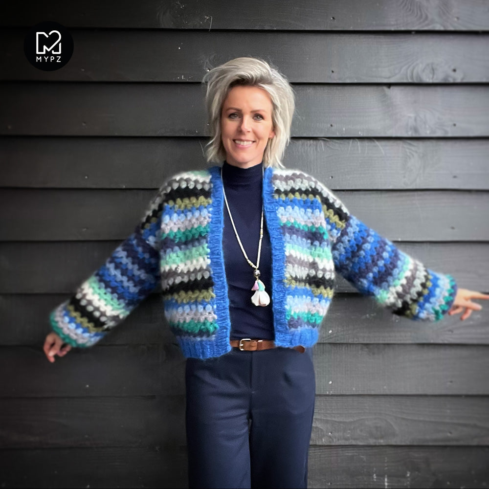 Haakpakket - MYPZ kort Mohair Granny stripes vest Jeans (ENG-NL)