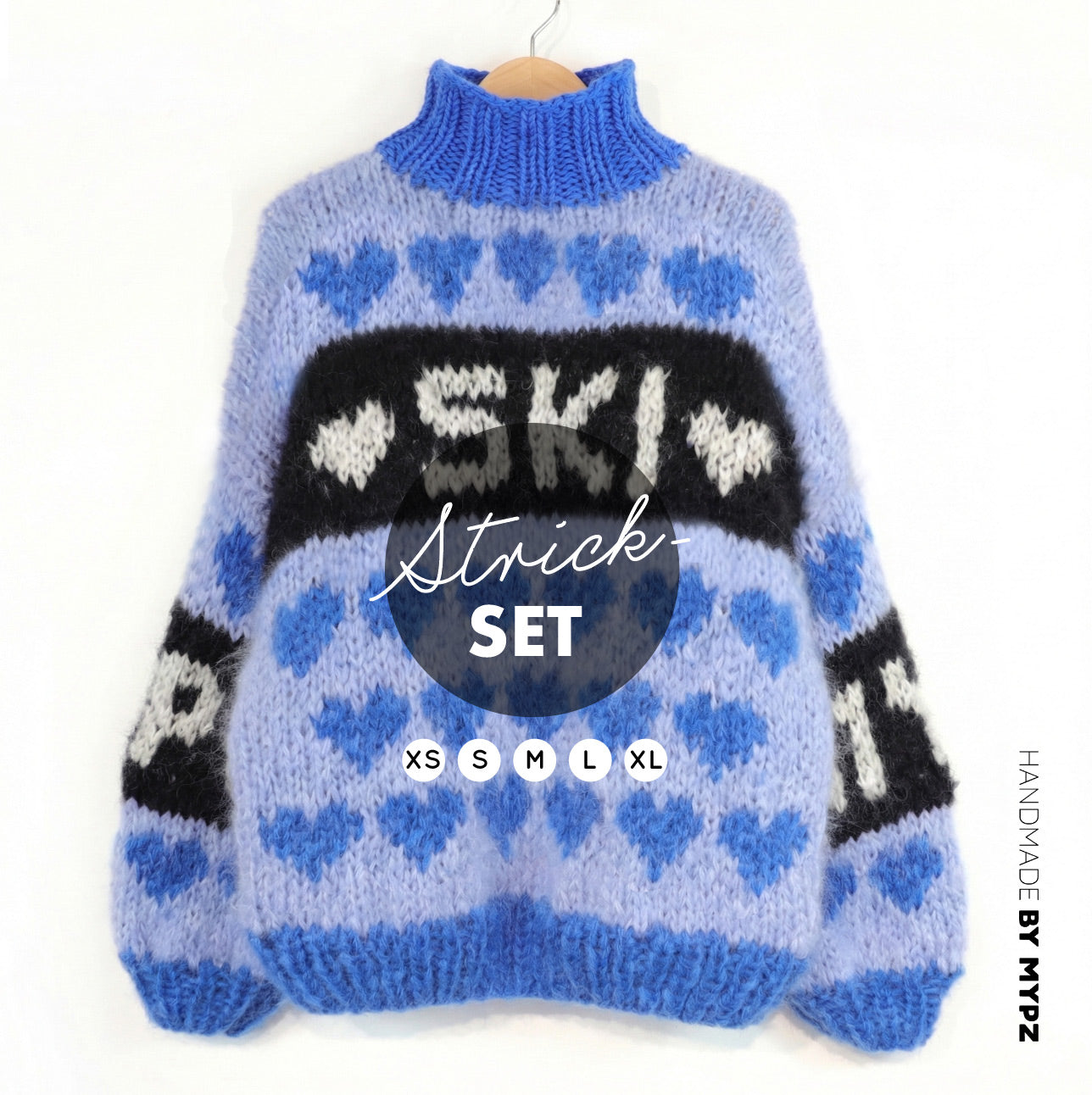 Breipakket – MYPZ Chunky Mohair trui Alpine Blue No.9 (ENG-NL-DE)