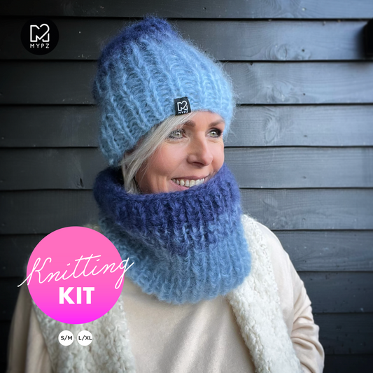 Breipakket – Gradient chunky mohair hat + snood Blauw (ENG-NL)