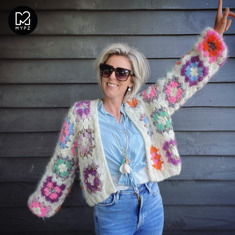 Haakpakket - MYPZ Dreamy Granny square bomber vest Off White (ENG-NL-ES)