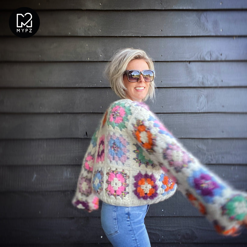 Haakpakket - MYPZ Dreamy Granny square bomber vest Off White (ENG-NL-ES)