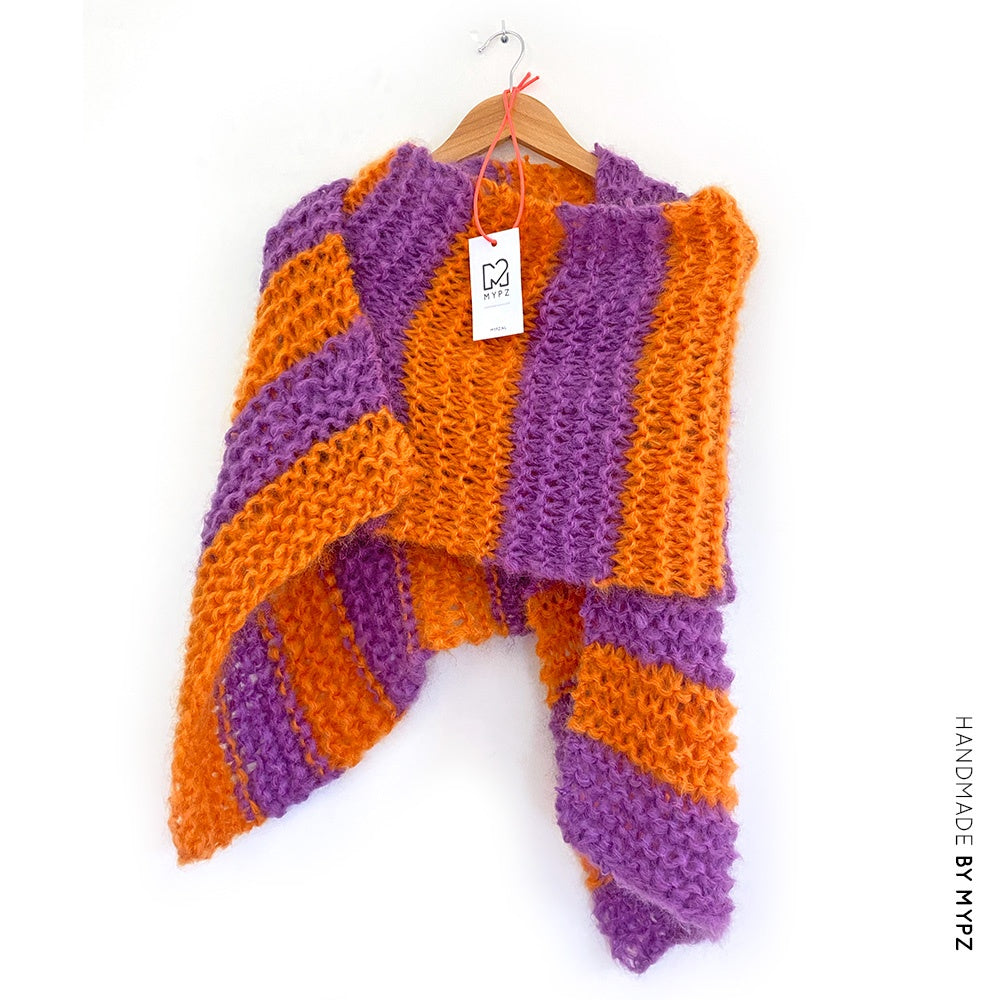 MYPZ knitting kit basic chunky mohair scarf Orange purple beginner No15