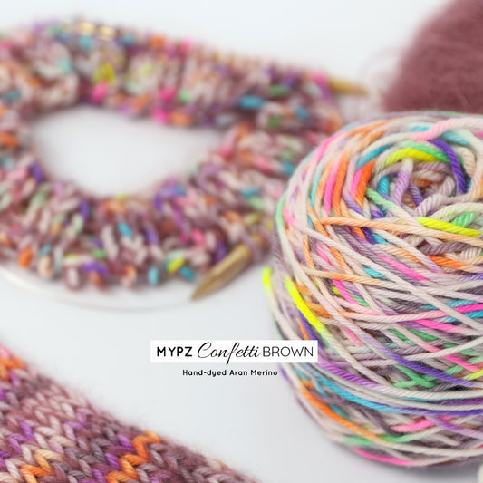 MYPZ hand-dyed Aran Merino Fade Set Rosy - confetti brown