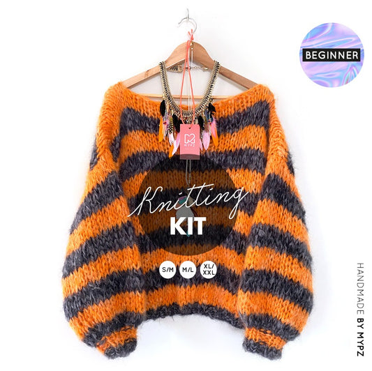 MYPZ knitting kit basic chunky mohair pullover beginner ORANGE-BLACK