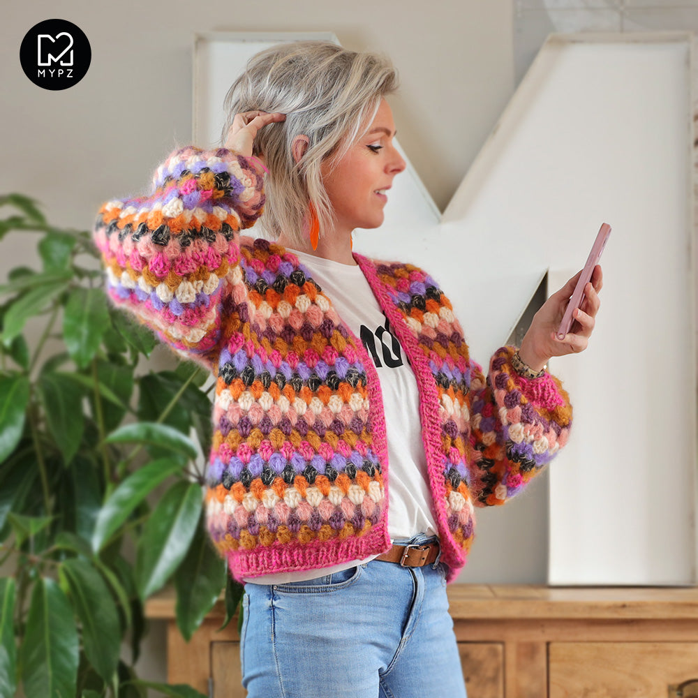 Haakpakket - MYPZ kort Mohair Granny stripes vest Rosé (ENG-NL)