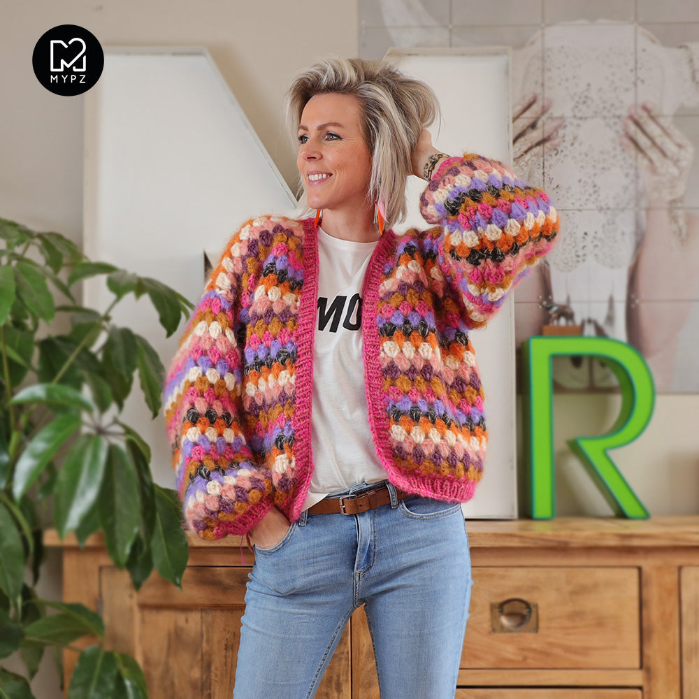 Haakpakket - MYPZ kort Mohair Granny stripes vest Rosé (ENG-NL)