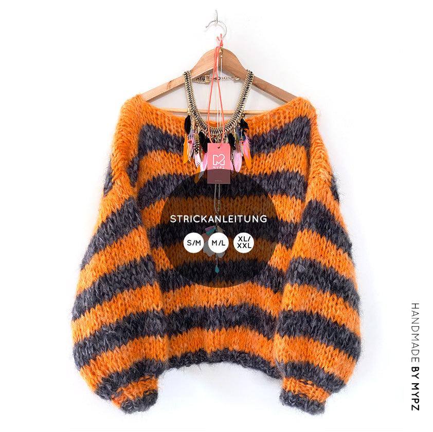 Breipatroon – MYPZ Basic Chunky Mohair trui Orange-Black voor beginners NO.15 (ENG-NL-DE)