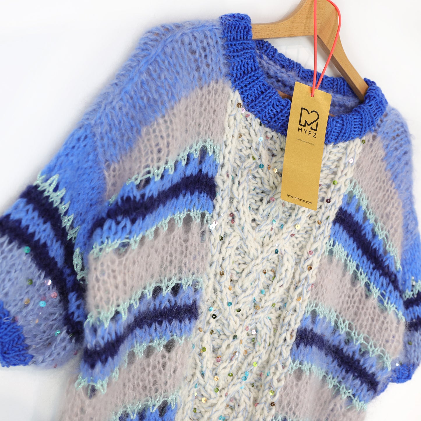 Breipakket – MYPZ Light Alpaca Mohair Top Cable Heart Blue No10 (ENG-NL-DE)