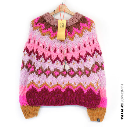 Breipakket – MYPZ Chunky Topdown Alpaca Pullover Framboos nr. 12 (ENG-DE-NL-ES-FR-IT-DA-SV-NO)