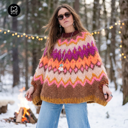 Breipatroon – MYPZ Chunky Topdown Mohair Poncho Brownberry No.12 (ENG-DE-NL-ES-FR-IT-DA-SV-NO)