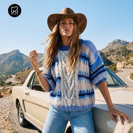 Breipatroon – MYPZ  Light Alpaca Mohair Top Cable Heart Blue No10 (ENG-NL-DE)