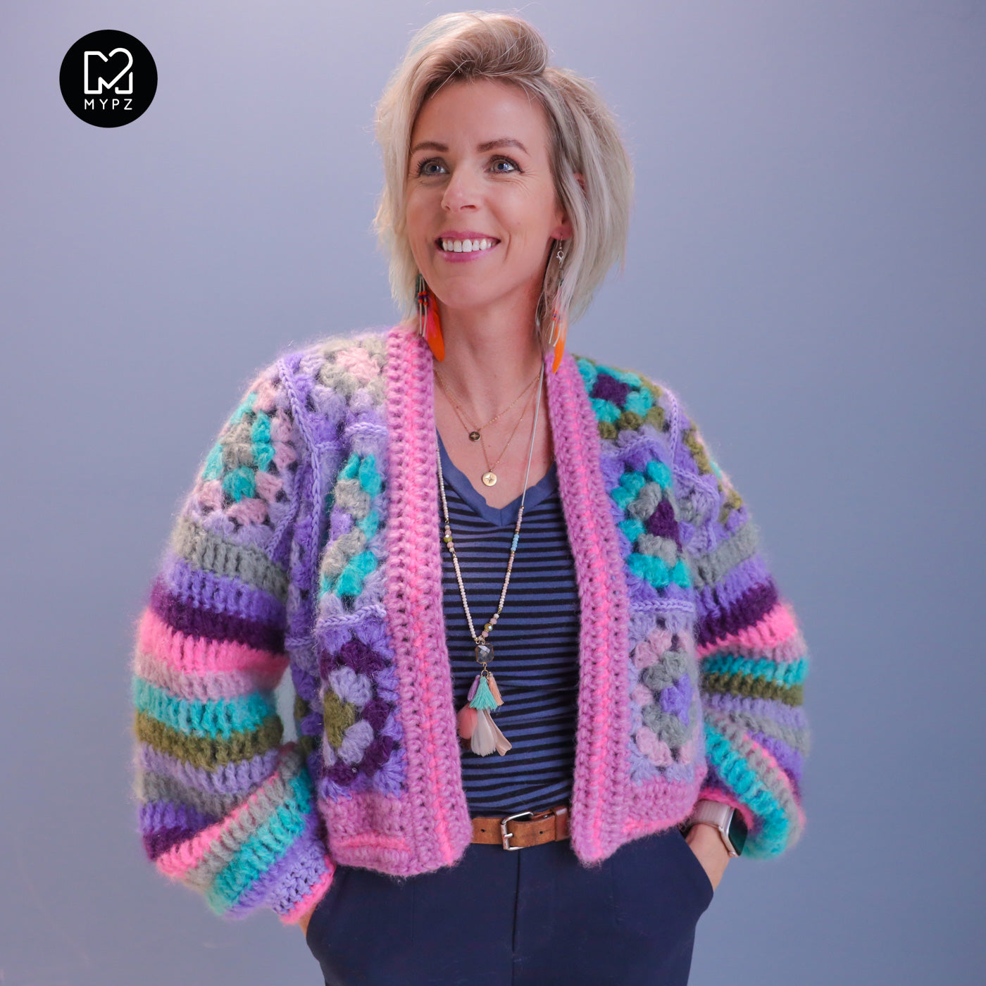 MYPZ Chunky Mohair Granny square cardigan Purple Candy