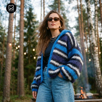 Breipatroon - MYPZ Chunky Mohair Bomber Cardigan Blue nr. 15 (ENG-DE-NL-ES-FR-IT-DA-SV-NO)