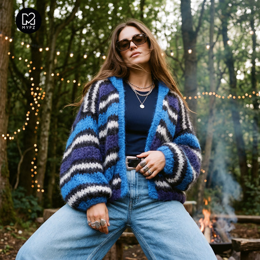 Breipakket - MYPZ Chunky Mohair Bomber Cardigan Blue nr. 15 (ENG-DE-NL-ES-FR-IT-DA-SV-NO)