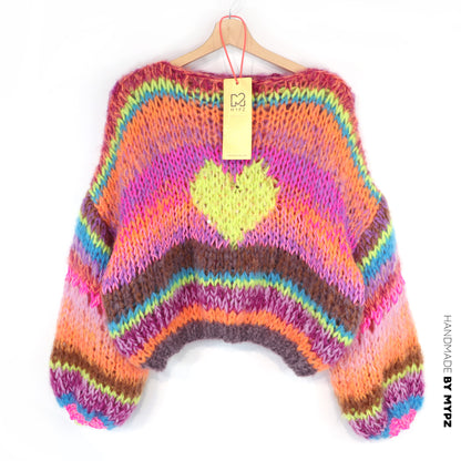 Knitting Kit – MYPZ Short Chunky Pullover Neon Hearts No15 (ENG-NL-DE)