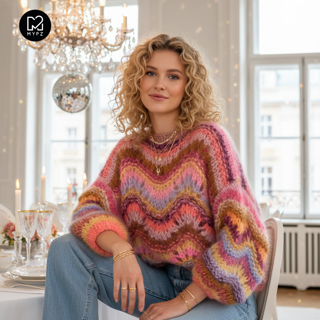 Breipatroon – Chunky Mohair trui Colorflow Wave No.12 (ENG-NL-DE)