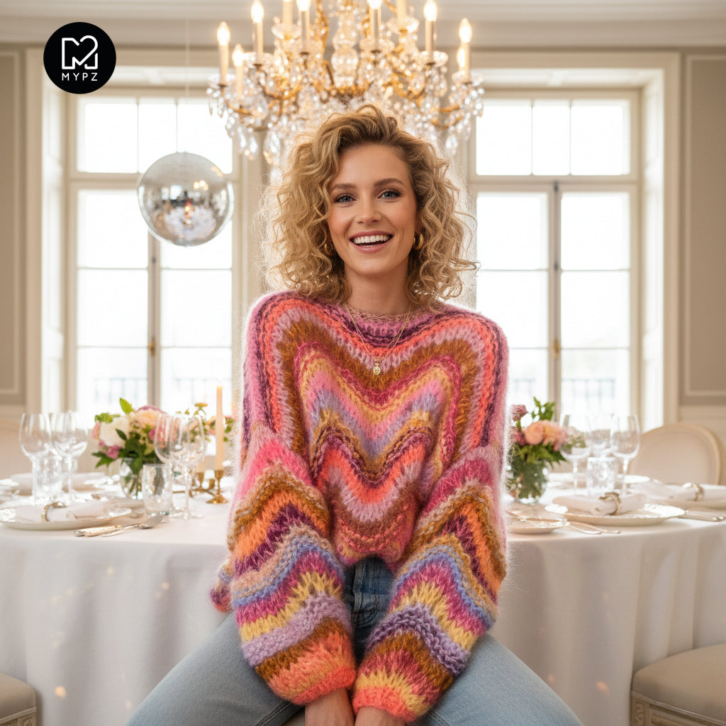 Breipatroon – Chunky Mohair trui Colorflow Wave No.12 (ENG-NL-DE)