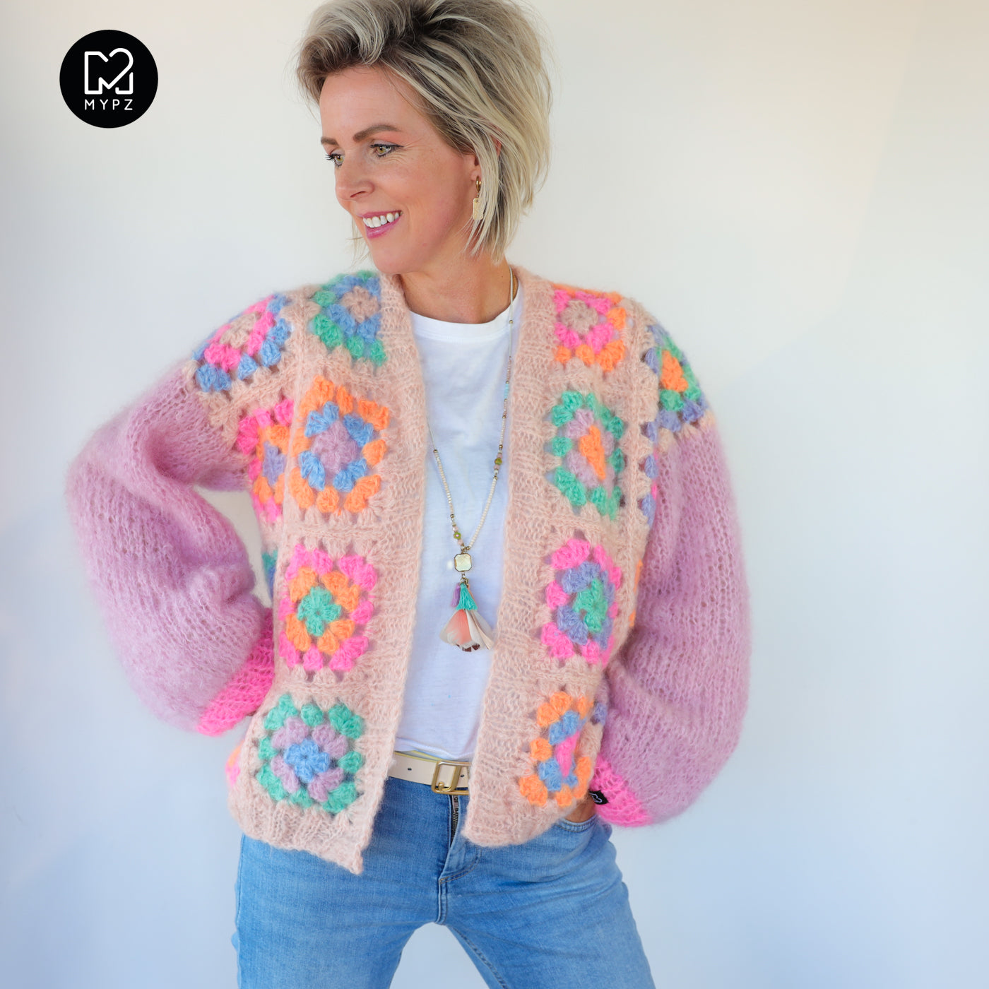 Crochet kit - MYPZ Granny square mohair cardigan Marshmallow (ENG-NL-DE)