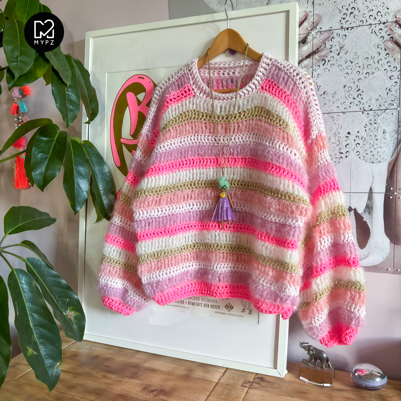 Haakpakket – MYPZ Chunky Mohair-Merino trui Jasmin (ENG-NL-DE)