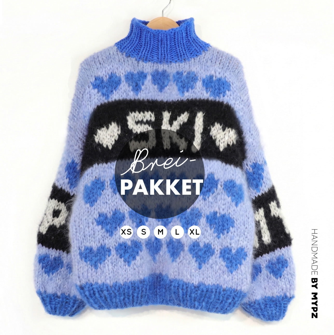 Breipakket – MYPZ Chunky Mohair trui Alpine Blue No.9 (ENG-NL-DE)
