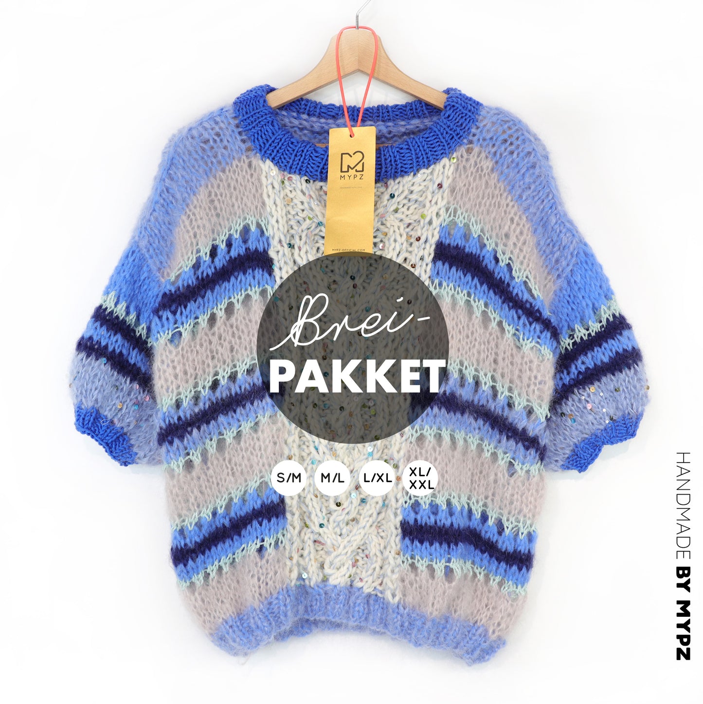 Breipakket – MYPZ Light Alpaca Mohair Top Cable Heart Blue No10 (ENG-NL-DE)