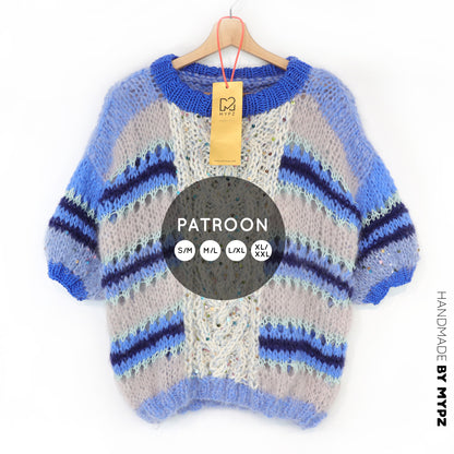 Breipatroon – MYPZ  Light Alpaca Mohair Top Cable Heart Blue No10 (ENG-NL-DE)