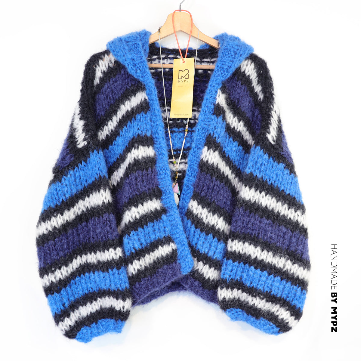 Breipatroon - MYPZ Chunky Mohair Bomber Cardigan Blue nr. 15 (ENG-DE-NL-ES-FR-IT-DA-SV-NO)