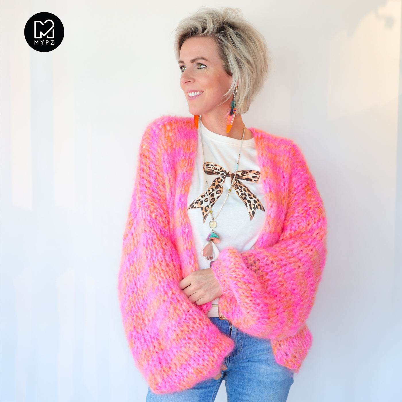 MYPZ Chunky Mohair Cardigan Orange-Pink