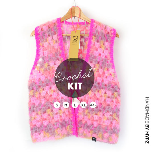 Crochet kit - MYPZ Mohair Granny stripes Gilet Karma (ENG-NL)