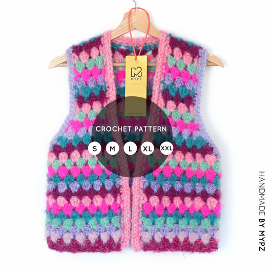 Crochet pattern - MYPZ Mohair Granny stripes Gilet Milano (ENG-NL)