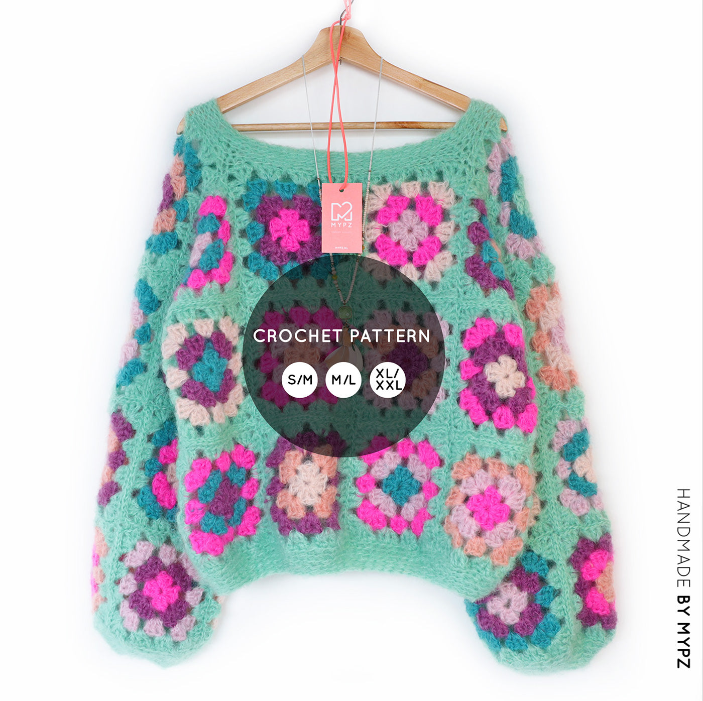 Haakpatroon - MYPZ Granny square Mohair trui Mint (ENG-NL)