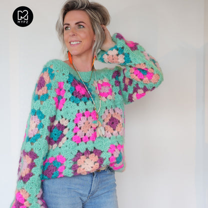 Haakpakket - MYPZ Granny square Mohair trui Mint (ENG-NL)