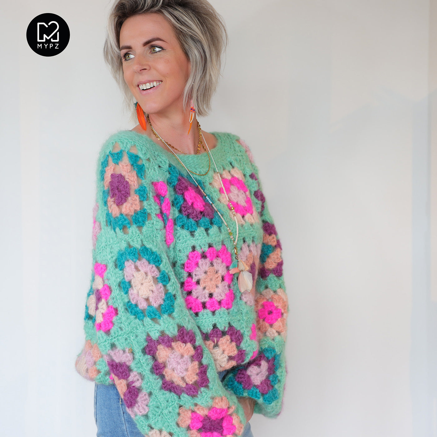 Haakpatroon - MYPZ Granny square Mohair trui Mint (ENG-NL)