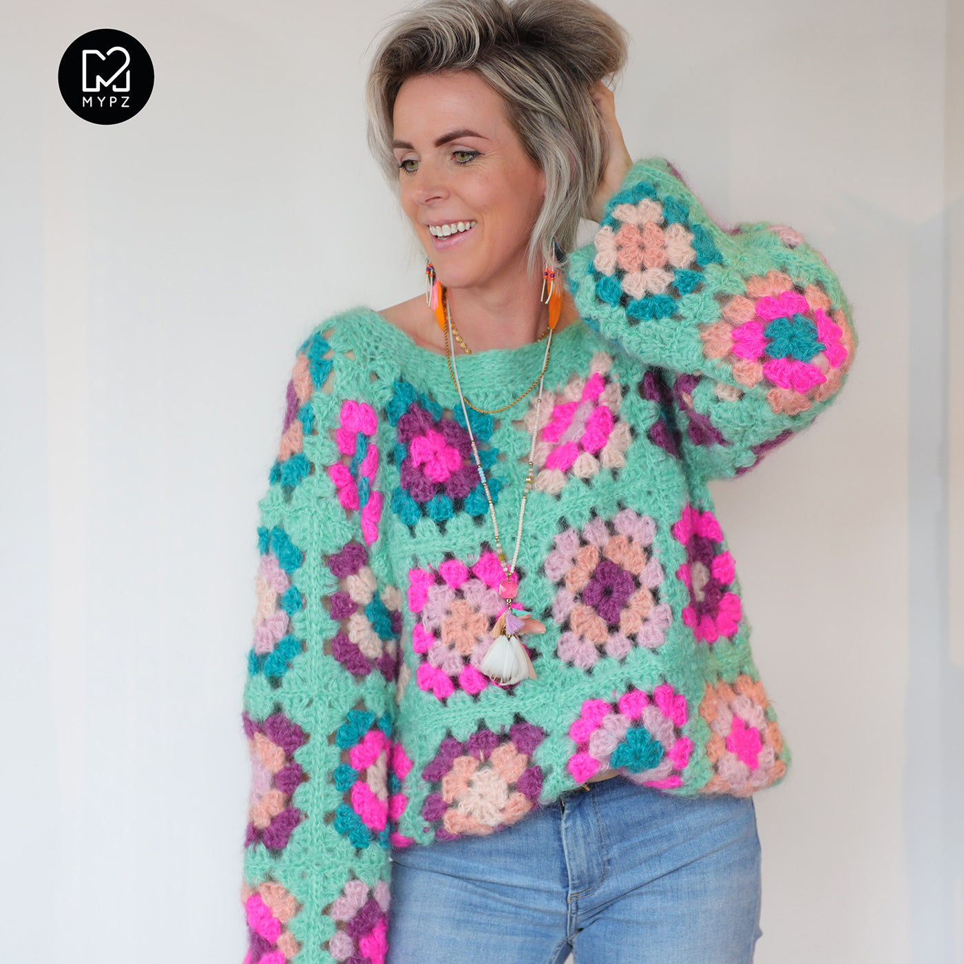 Haakpatroon - MYPZ Granny square Mohair trui Mint (ENG-NL)