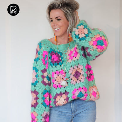 Haakpakket - MYPZ Granny square Mohair trui Mint (ENG-NL)