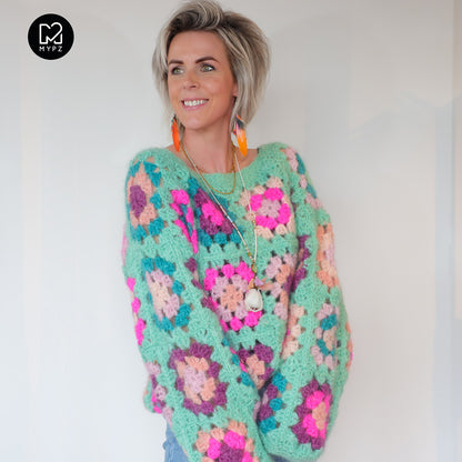 Haakpakket - MYPZ Granny square Mohair trui Mint (ENG-NL)