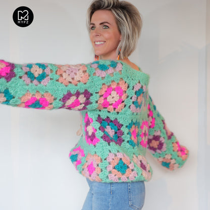 Haakpakket - MYPZ Granny square Mohair trui Mint (ENG-NL)