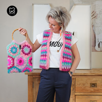 Crochet kit - MYPZ Mohair Granny stripes Gilet Milano (ENG-NL)