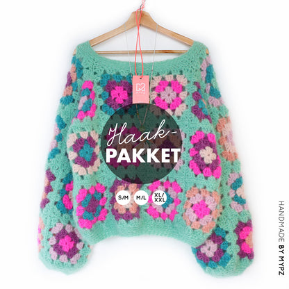 Haakpakket - MYPZ Granny square Mohair trui Mint (ENG-NL)
