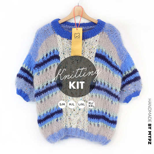 Knitting kit – MYPZ  Light Alpaca Mohair Top Cable Heart Blue No10 (ENG-NL-DE)