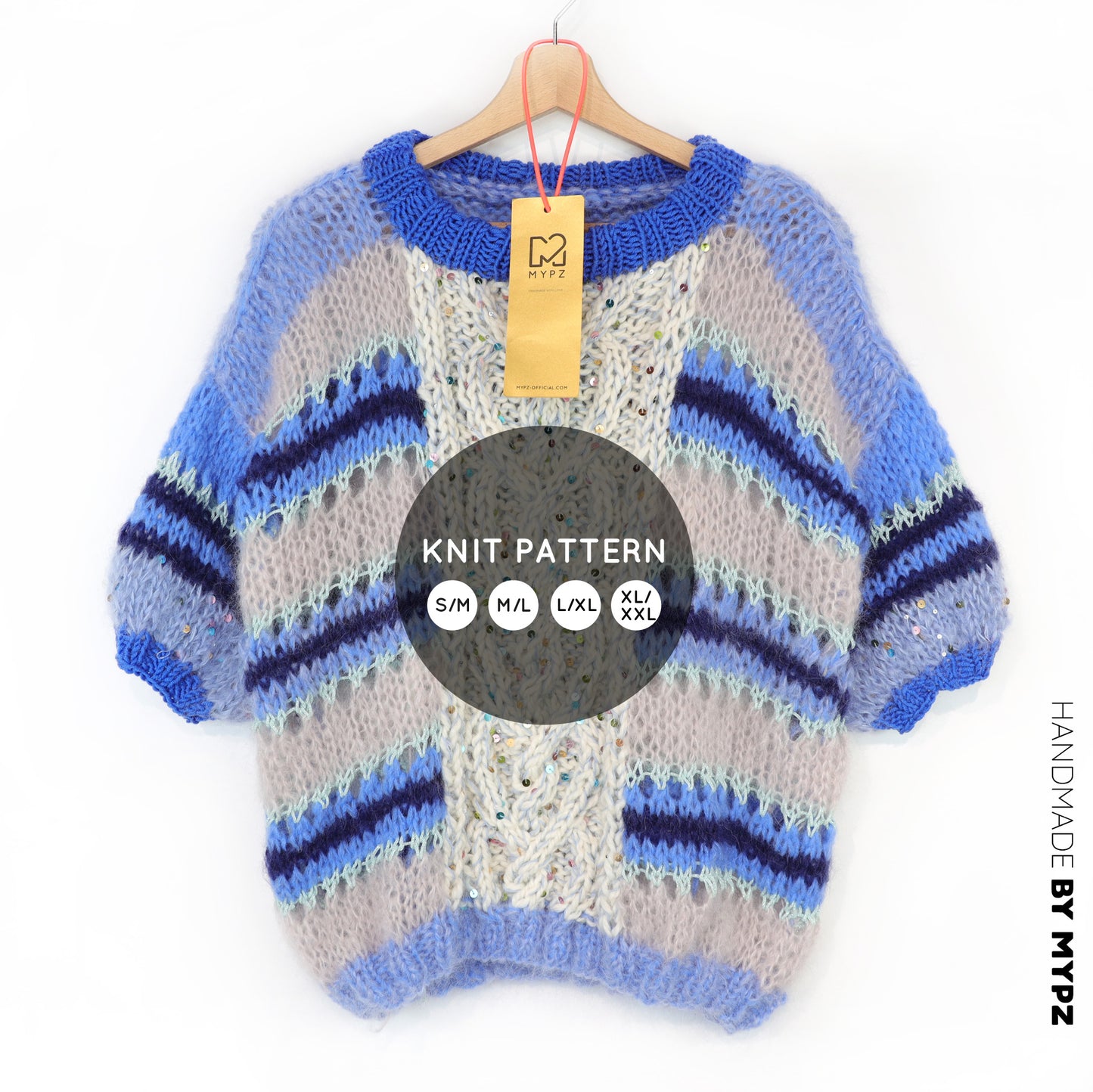 Breipatroon – MYPZ  Light Alpaca Mohair Top Cable Heart Blue No10 (ENG-NL-DE)
